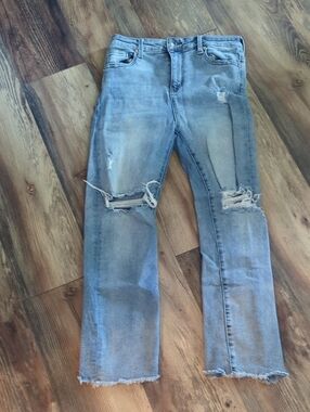 Kendall & Kylie Light Blue Denim Jeans with Black Logo Patch